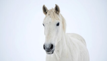 White Horse Portrait, Focused Gaze, Calm Animal.