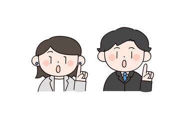 説明するスーツの男女2人のイラスト