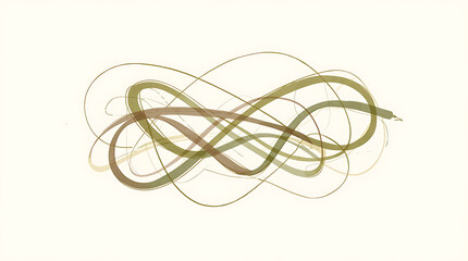 Intertwining lines and shapes in muted greens and browns, forming a complex yet contained structure, symbolizing contemplation or thoughtfulness.
