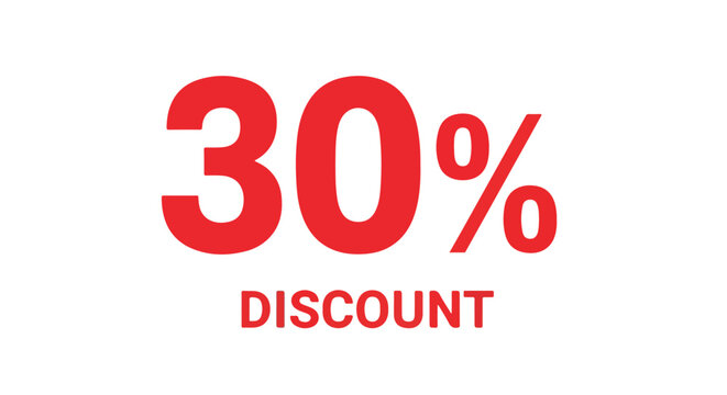 Promotional graphic displaying a vibrant 30% discount offer on a clean, stark white background for marketing purposes