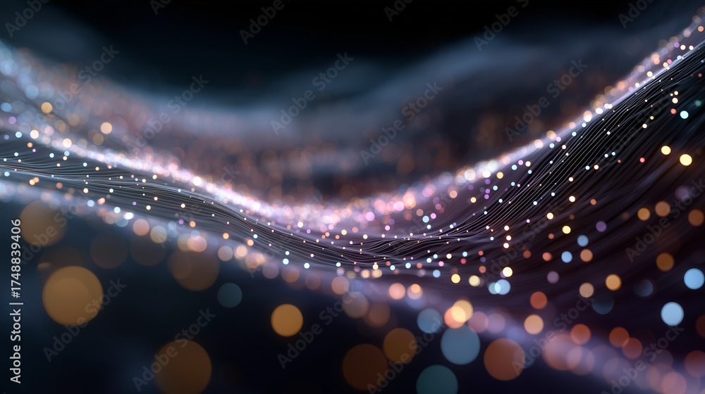 Wall mural digital flow: a mesmerizing display of flowing digital data, represented by shimmering particles and