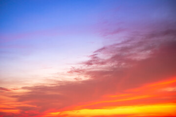 Beautiful , luxury soft gradient orange gold clouds and sunlight on the blue sky perfect for the background, take in evening,Twilight, Large size, high definition landscape photo