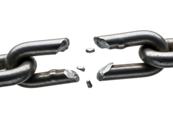 Severed Metallic Chain with Fragments Isolated Against Black Background