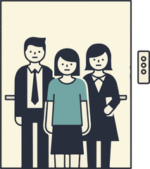 Minimalist Flat Vector Illustration of People in Elevator with Control Panel