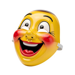 Smiling Yellow Mask with Red Cheeks and Open Mouth on Transparent Background
