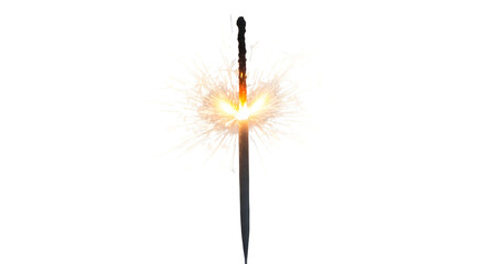 Sparkler Burning Against Black Background Showing Bright Light and Particles