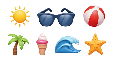 Summer Themed Icons Collection on a Transparent Black Background