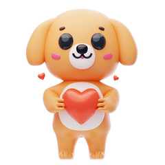 Dog Character Holding Heart 3D Illustration.