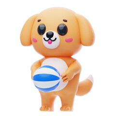 Dog Character Playing Ball 3D Illustration.