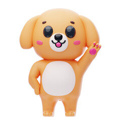 Dog Character Waving Hand 3D Illustration.
