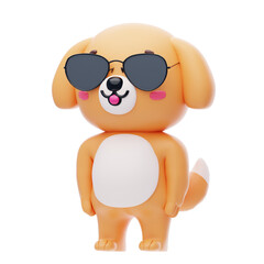 Black Glasses Dog Character 3D Illustration.