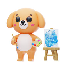 Dog Character Painting 3D Illustration.