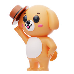 Dog Character Says Hello 3D Illustration.