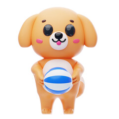 Dog Character Playing Ball 3D Illustration.