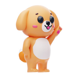 Dog Character Waving Hand 3D Illustration.