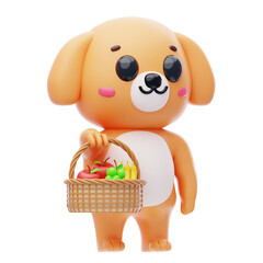 Dog Character Carrying Fruit 3D Illustration.