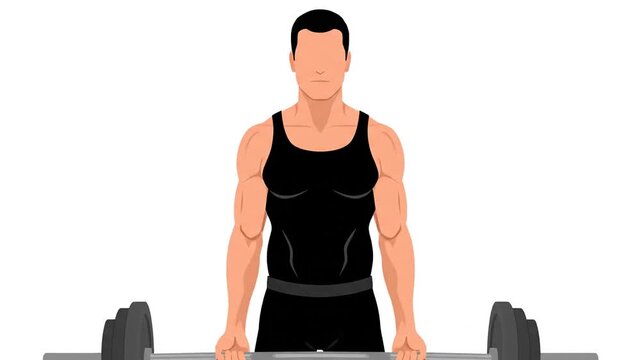 Dynamic Animated Fitness: Muscular Man Performs Barbell Weightlifting Exercise on White Background