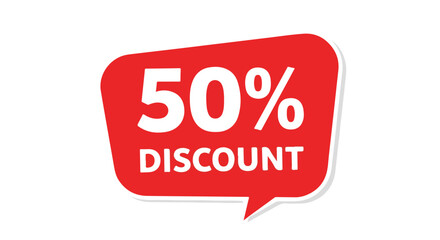 Eye-catching red promotional sticker showcasing a substantial fifty percent discount for retail businesses with a white background