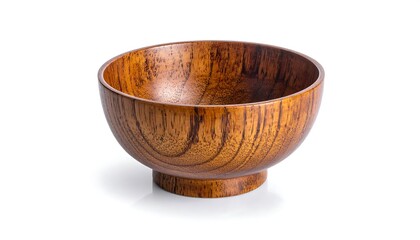 Wooden Bowl, Empty, Isolated, Natural Wood Grain.