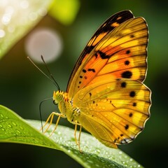 Vibrant butterfly on green leaf nature close up with detailed wings