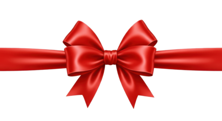 Red gift ribbon with a bow tied in the center, horizontal layout. Isolated on transparent background, png
