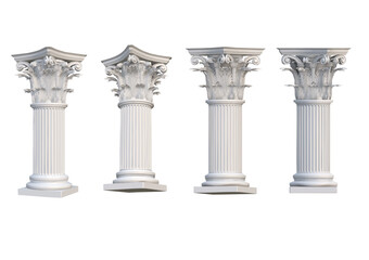 Obraz premium Four directions Ionic column with some acanthus ornaments as isolated vector objects and layers created by 3D modeling from non destructive workflows.
