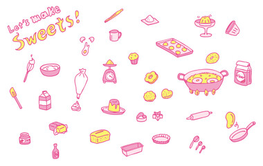 お菓子作りイラスト（ピンクxイエロー）