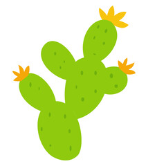 Small flowering cactus with three yellow blooms, ideal for cute, minimal, or child-friendly desert-themed decorative elements.
