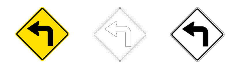 Sharp left turn traffic sign in vector format