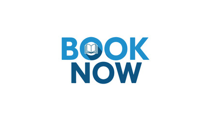 Engaging typography design with book icon and "Book Now" call to action for promotions or advertisements