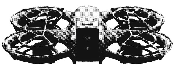 Drone FPV Halftone. A flying drone isolated on transparency  R1002