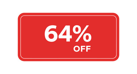 Attractive rectangle displaying a bold sixty-four percent off discount promotion offer for retailers and consumers sales marketing