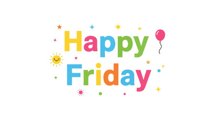 Colorful and cheerful happy friday greeting, perfect for social media posts and weekend anticipation announcement card