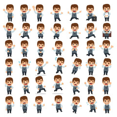 Diverse Collection of Cartoon Businessmen in Various Poses and Expressions.