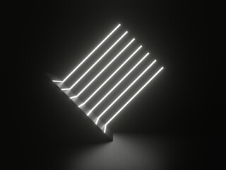 3D Black background with white stripped neon lights