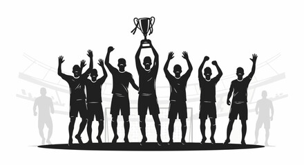 Silhouette of Soccer Team Celebrating Victory with Trophy