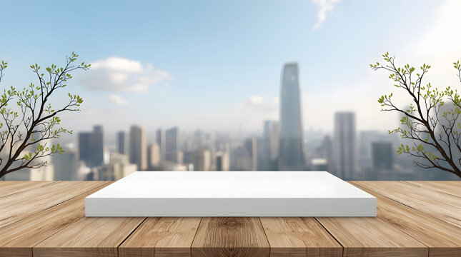 Futuristic urban office building surrounded by city and nature elements - Powered by Adobe