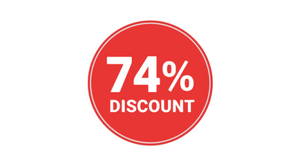 Promotional graphic featuring a seventy four percent discount in a vivid red circle design highlighting attractive offers