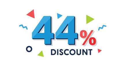 Vibrant 44 Percent Off Promotion with Confetti Shapes for Retail Savings and Marketing Campaigns