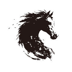 墨絵風の馬のシルエット｜Ink Brush Style Horse Silhouette