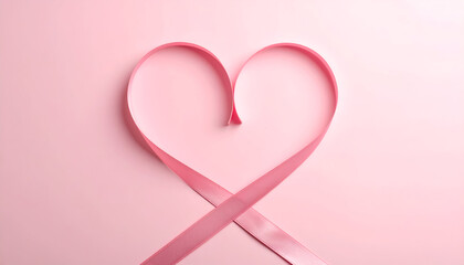 Pink ribbon shaped like a heart for breast cancer awareness.