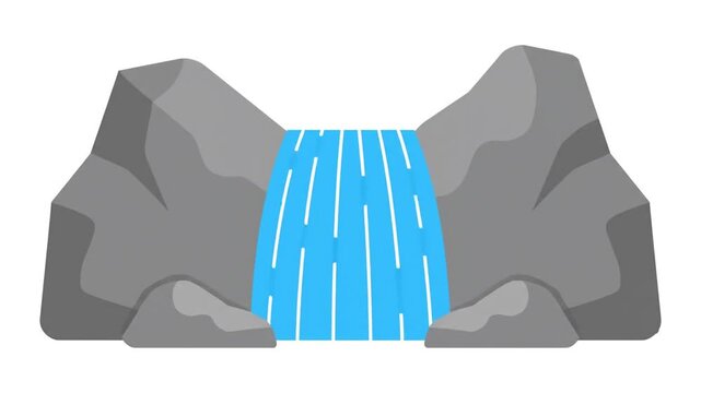 Dynamic Animated Waterfall Flowing Between Stylized Rocks, Nature's Beauty in Motion