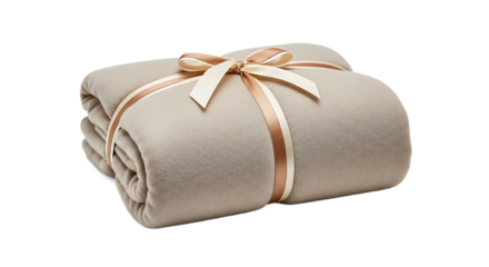 Wrapped Blanket with Ribbon, Home Setting, Product Photography, Warm Environment, Close-up Perspective, Comfort Concept