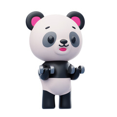Panda Lifting Small Dumbbell 3D Character Illustration.