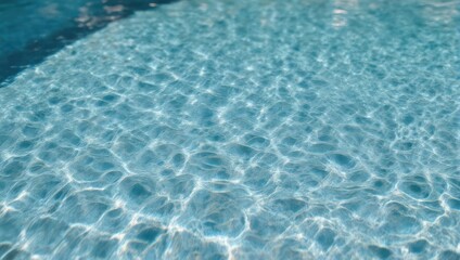 Crystal Clear Blue Swimming Pool Water Texture with Sunlight Ripples for Summer Vacation, Luxury Resort, and Spa Background