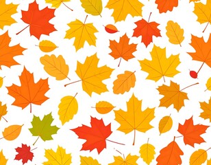 Obraz premium A vibrant fall leaf pattern, showcasing various autumnal hues against a crisp white background.