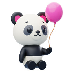 Panda Sitting Holding Balloon 3D Character Illustration.