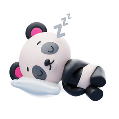 Panda Sleeps While Hugging A Pillow 3D Character Illustration.