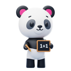 Panda Writing On The Blackboard 3D Character Illustration.