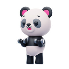 Panda Lifting Small Dumbbell 3D Character Illustration.